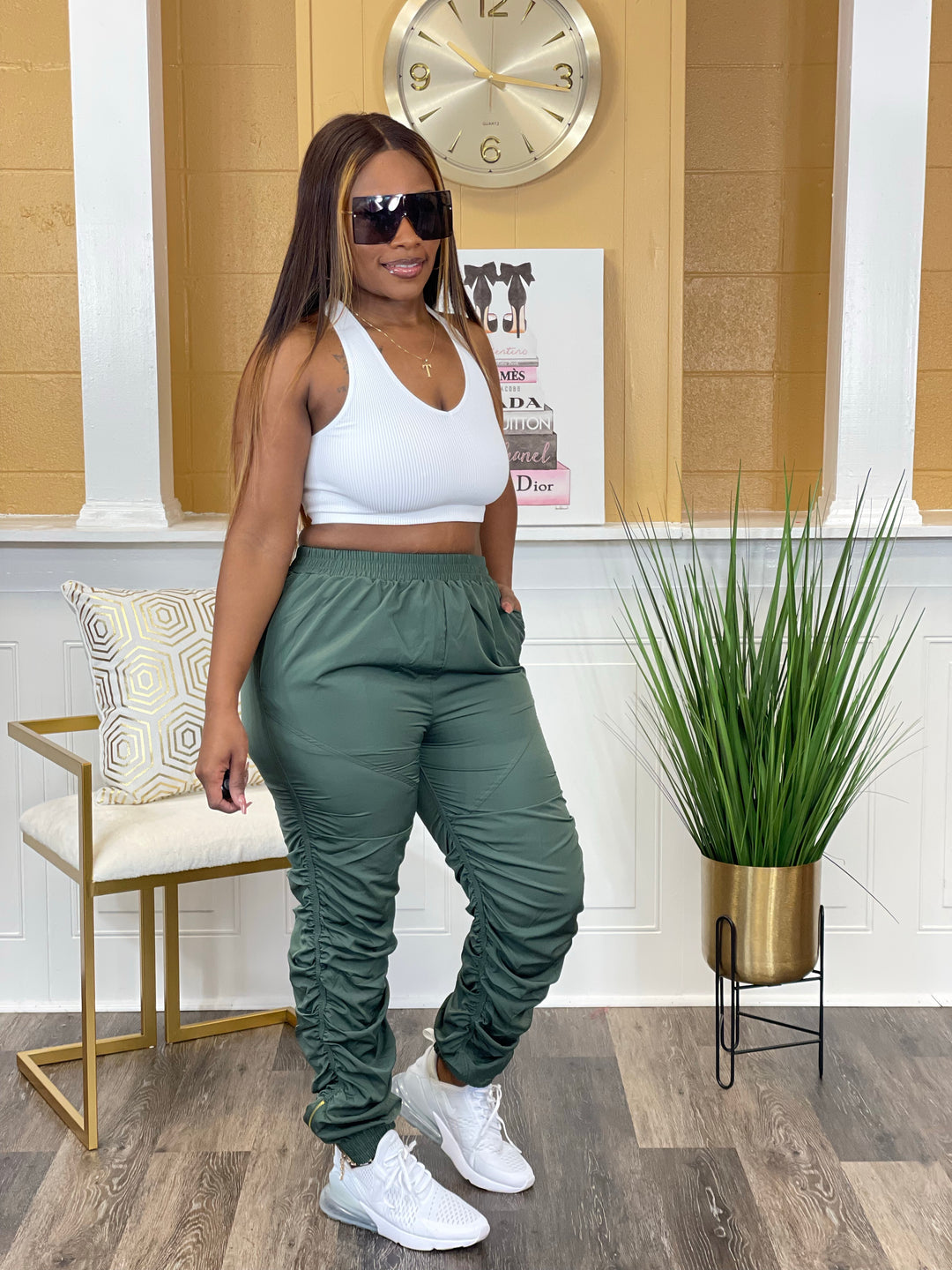 Kaya Ruched Pants up to 3XL (Army Green) – Stylish Diva Boutique