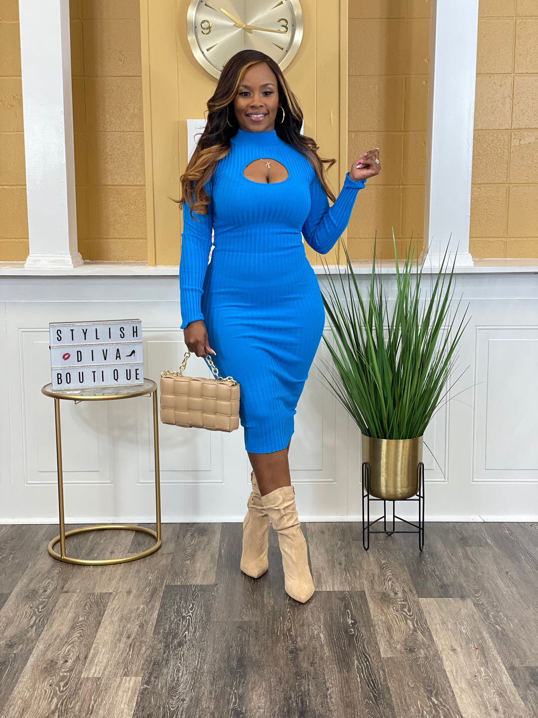 Julie Ribbed Sweater Dress (Deep Sky Blue) Julie Ribbed Sweater Dress (Deep Sky Blue)
