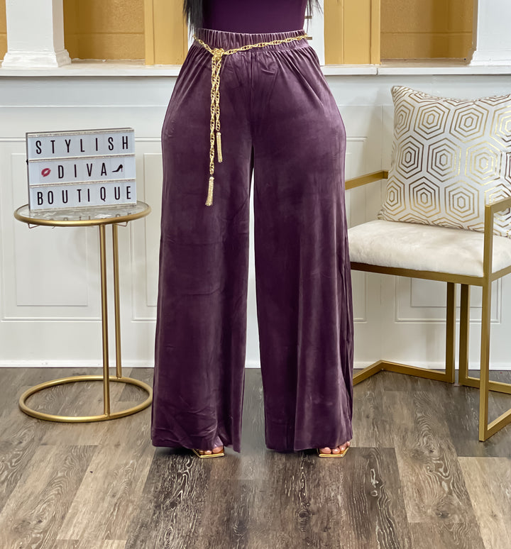 Glamorous Velvet Wide Leg Pants up to 3XL (Eggplant Purple)