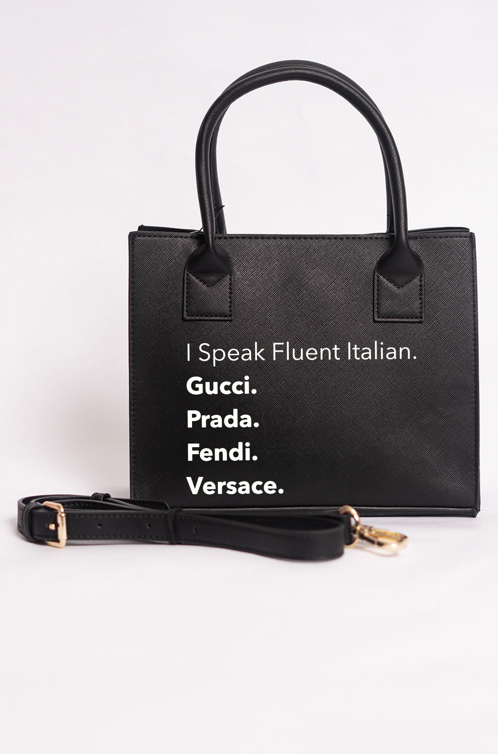 I Speak Designer Mini Tote Bag (Black) – Stylish Diva Boutique